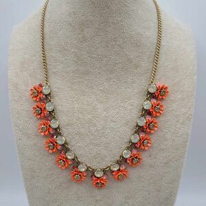 J Crew Factory Blooming Orange Flowers Statement Necklace